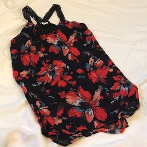 Red and black floral top